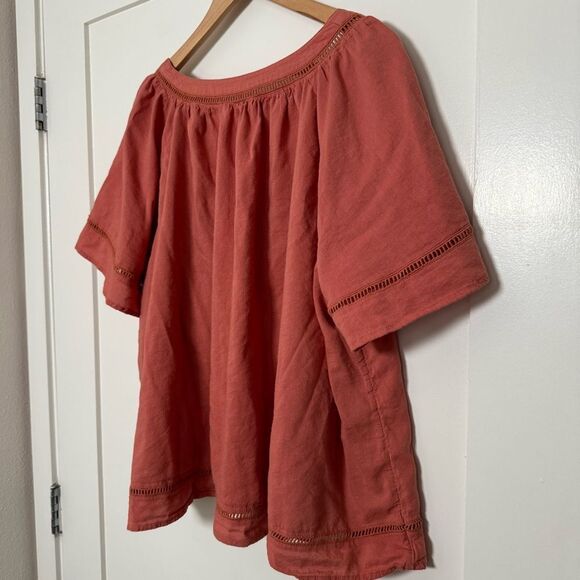 Old Navy Blouse Top Womens Sz XXL Coral Lace Peasant Cottagecore Boho Summer - Picture 5 of 10